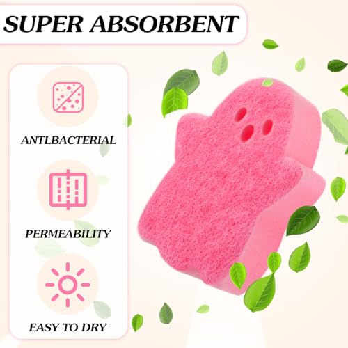 Image of Tioncy 12 Pack Ghost Sponges Bulk Dual Sided Scrubber Ghost Kitchen Sponges Dishwashing Non Scratch for Kitchen Accessories Dish Scouring Black, White, Pink
