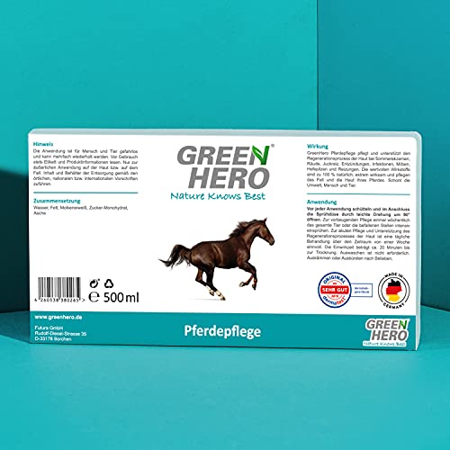 Green Hero Pferdepflege Pflegt die Haut und unterstützt den Regenerationsprozess bei Sommerekzemen Räude Juckreiz Milben Hefepilzen Reizungen für Pferde 500ml
