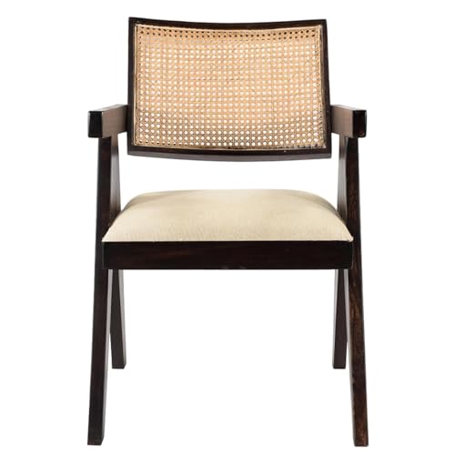 Image of GK Int Premium Solid Wood Cane Accent Chair with Cushion | Handwoven Rattan Backrest Armchair | Mid-Century Modern Wooden Lounge Chair for Living Room, Dining Room & Office (Walnut Brown)