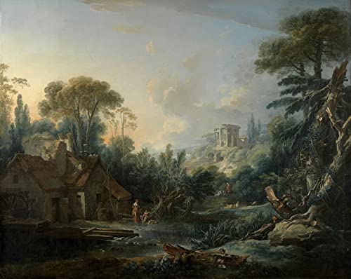 Tableau paysage au moulin à eau François Boucher, impression d'art mural salon et chambre 60x90