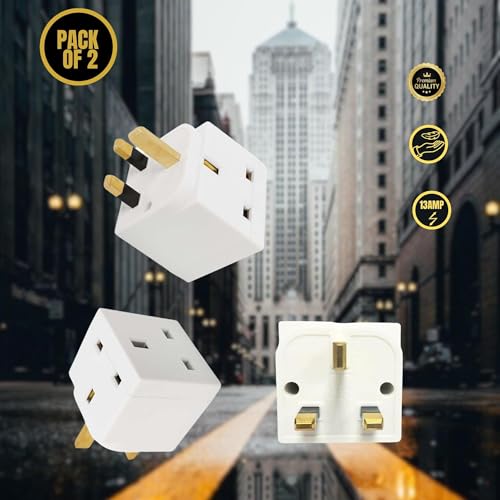 2 Way 3 Pin Power Plug Adaptor Splitter 13A Multi Wall Plug Cube 3 pins Socket Splitter Extension Plug adaptor UK Socket Splitter Block for Kitchen, Home, Office etc (pack of 2)