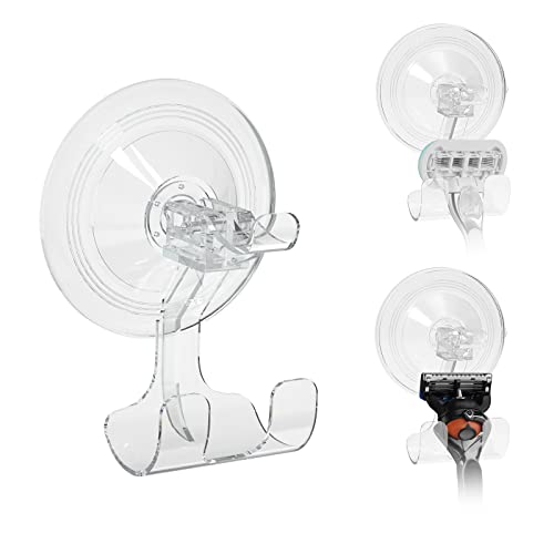 Linkidea 3er Set Rasierklingenhalter mit Saugfuß für Dusche, klarer Kunststoff, Wandhalterung für Badezimmer-Rasierer, abnehmbar, wasserdicht, kompatibel mit Gillette Venus, Fusion 5, Harry's & Schick