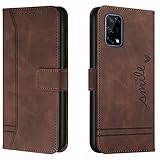 Lihondar Funda para OPPO Realme 7 5G/V5 5G/Q2 5G/Narzo 30 Pro 5G, Premium PU Cuero Billetera Tapa Flip Protectora Carcasa Libro Case Magnético con Tapa y Ranura para Tarjetas Piel Cartera (Braun)