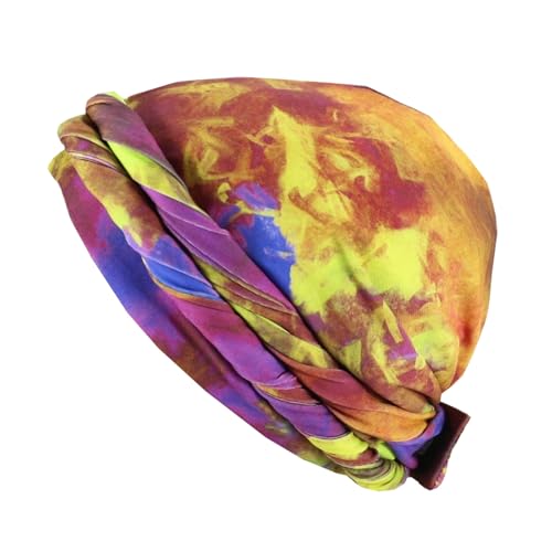 DouuYuhet Halo Turban for Men, Silk Satin Lined Head Wrap, Pre-Tied Tassel Turban for Men & Women, Turban Durag (Yellow-A)