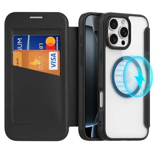 VALUEAGLE �t���b�v �t�H���I �E�H���b�g�P�[�X iPhone 16 Pro max�Ή� �J�[�h�z���_�[�t�����U�[�P�[�X�ARFID�u���b�L���O�J�[�h�X���b�g����(�u���b�N�AFor16 Pro Max 6.9�C���`)