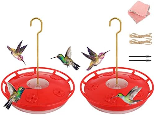 Best Saucer Hummingbird Feeder – Which One Will Attract More Birds? 7 Hummingbird Feeders for Outdoors Hanging - 2 Pack No Leak Humming Bird Feeder, Easy to Clean & Fill, High View Perch, 5 Feeder Ports, Perfect for Hanging on The Tree,Yard. Hanger Incl,14 Oz