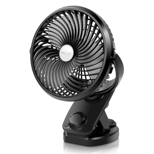 ELZO USB Ventilator Akku 5000mAh Leise Mini Tischventilator Clip Fan Auto-Oszillierend 360 Drehung Wiederaufladbarer Stufenloser Geschwindigkeit Tragbare Lüfter für Büro Kinderwagen 17cm Blätter