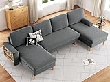 YITAHOME 109'' U Shape Sectional Sofa Couch, 4 Seat Sofa Set with Double Chaise, Armrests w/Cup Holder/Storage, 4 Thick Cushions, Wood Sectional Couches for Living Room, Apartment, Office, Dark Gray