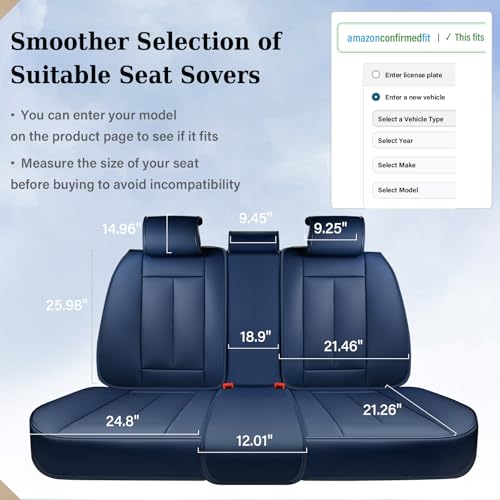 Image of Coverado Rear Seat Covers for Cars, Blue Back Seat Cover for Dogs, Faux Leather Car Seat Covers Backseat, Car Seat Cushion, 3-Pieces Waterproof Universal Seat Covers for Cars Fit for Most Sedans SUV