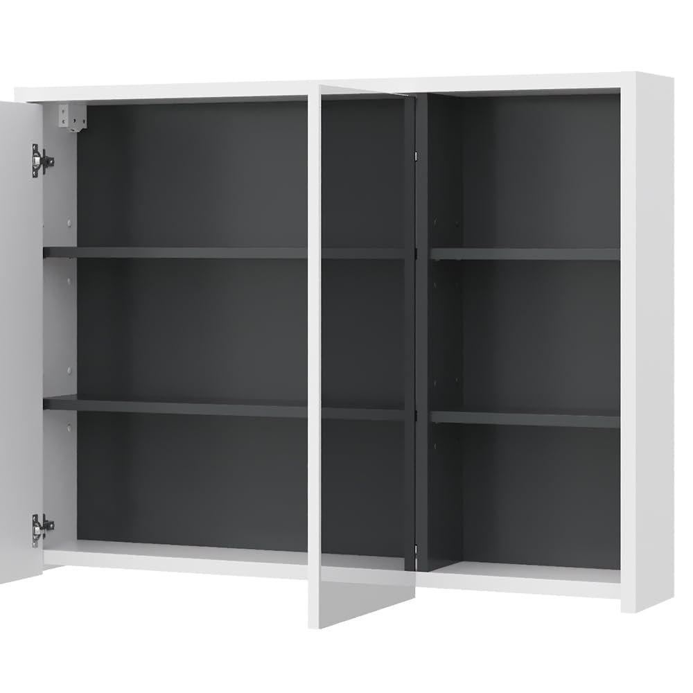 Vicco Specchio contenitore bagno Viola, Bianco/antracite, 100 x 75 cm, per montaggio a parete con ripiani aperti