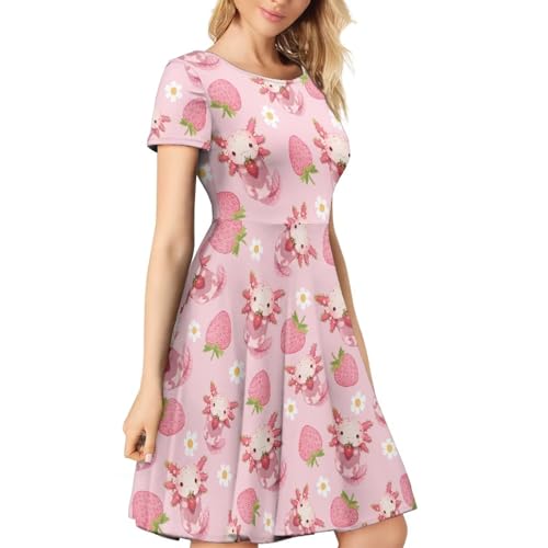 Image of AFPANQZ Womens Casual Summer Lightweight Vintage Dress Short Sleeve Midi Dress Knee-Long Luxury Formal Dress
