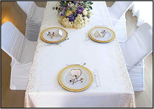 6 Pack Disposable White Plastic Tablecloth Set| Long 8Ft Rectangular Length| Waterproof Table Covers For Indoor Or Outdoor Events, Birthday Parties, Weddings Or Graduations|Gold Design| 54 X 108 Inch #TOP7