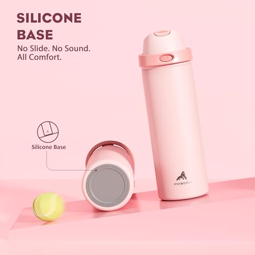 Image of POWCAN 24 oz Insulated Water Bottle for Sports: 2-in-1 Lid with Push-Button Spout & Quick-Flip Straw, Leakproof, Car Cupholder Friendly, Stainless Steel for Gym, School, Travel (Cotton Candy)