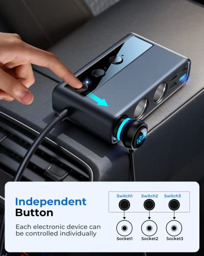 9 In 1 Cigarette Lighter Splitter, Joyroom 154W Car Charger Adapter With Pd/Qc 3.0 * 2 Charge(3.3Ft Cable), 12V/24V Independent Switches Dc Cigarette Outlet Car Charger For All Car Devices #TOP6