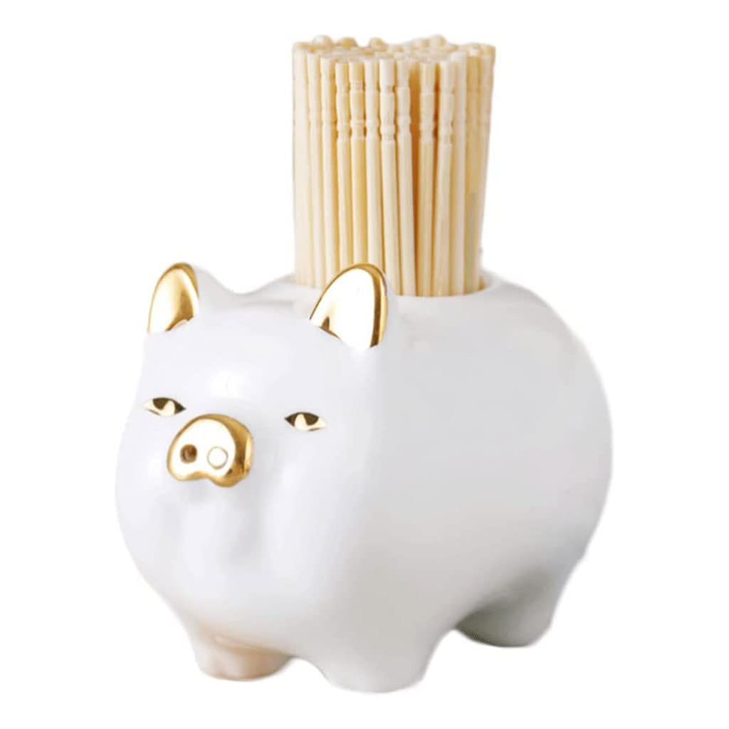 MRKU Toothpicks Dispenser Toothpick Box Holder Fashion Creative White Ceramic Desktop Piggy container reusable home restaurant Chic