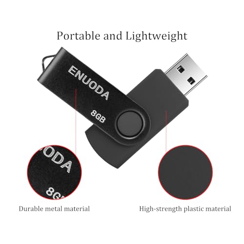Image of 8GB Flash Drive ENUODA 1 Pack Thumb Drive 8GB USB 2.0 Memory Stick Jump Drive Pen Drive for File Storage and Data Transfer (Black)