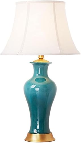 DFAEEKIYO Modern Minimalist Large Amen Green Borneol Ceramic Table Lamp Oriental Porcelain Desk Vase Copper Bedroom Bedside