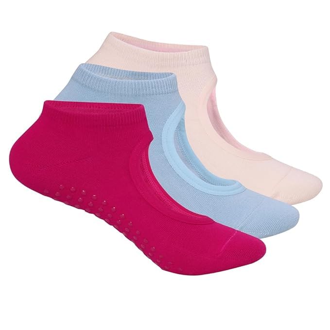 Image of Mint & Oak Pilates Socks with Grips for Women, Ankle Length Non-Slip Yoga Socks, Cotton Ideal For Yoga, Pilates, Gym, Workout, Cute Women's Gift - Pack of 6