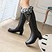 Women'S Winter Low Block Heel Thigh High Snow Boots Fashion Thick Rabbit Fur Collar Comfort Warm Waterproof Slip-On Tall Snow Boots (Black,9)