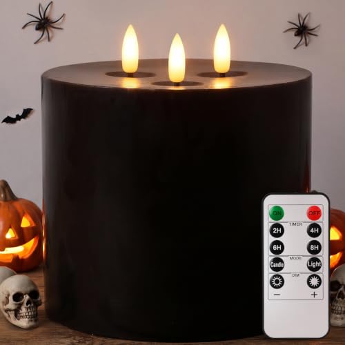 Image of Retisee 1 Pack Black Extra Large Flameless Candles 6 inchx6 inch Remote Control