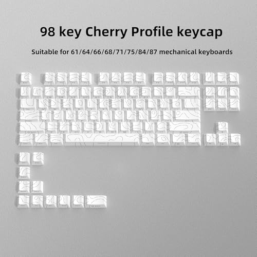 Image of dagaladoo White Topographic keycaps Line Backlit keycaps Shine Through Keyboard Keys Side Printed Key caps Cherry Profile keycap Set for 61 /64 /66 /68 /71 /75 /84 /87 Mechanical Keyboards 98key