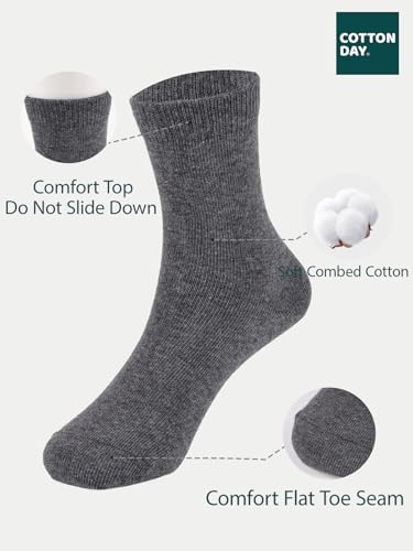 Image of COTTON DAY Unisex Kids Youth Boys Girls Soft Cotton School Crew Dress Socks Seamless Toe Black White Gray Navy 6 Pack