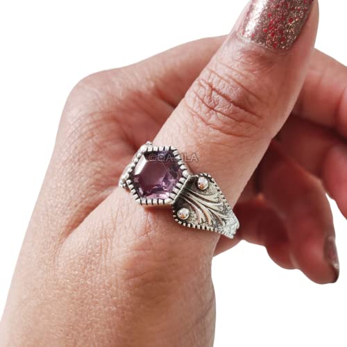 Natural Alexandrite Ring, Hexagon Pink Alexandrite Ring, June Birthstone, 925 Sterling Silver, Micron Plated, Womens Ring, Christmas, Thanksgiving, Tiny Dainty Ring, Oxidized Gemstone Ring, Stacking Ring, Q-435 #TOP5