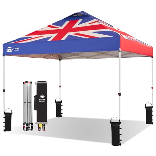 CROWN SHADES 3m x 3m Pop-Up Gazebo - Centre Lock One Push Instant Outdoor Canopy Tent, Heavy-Duty with Carry Bag, Bonus 8 Stakes and 4 Ropes, Union Jack