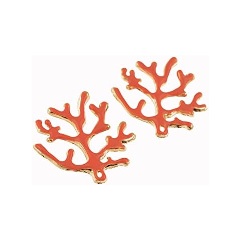 2 Coral Gold Vintage Enamel Pendants Cover