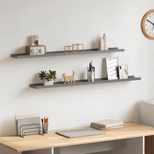 Floating Shelves Set of 2 Gray MDF Wall Mounted