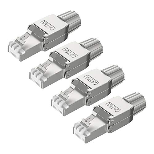 VCELINK RJ45 Cat6A Connectors Tool-Free Reusable Shielded Ethernet Termination Plugs for 23AWG SFTP...