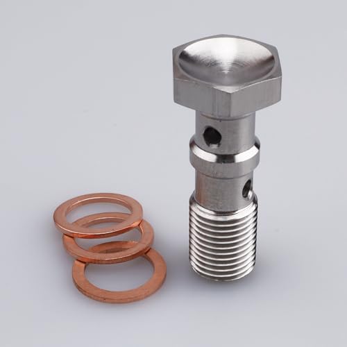 Image of Stainless Steel M10x1.0 Length 30mm Metric Thread Double Banjo Bolts Brake Fitting Adapter with M10 Copper Washers