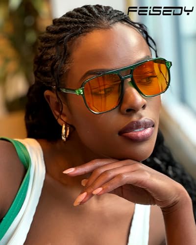 Image of FEISEDY Retro 70s Blue Light Filter Glasses 99.99% Blue Light Blocking Gaming Glasses Computer Glasses for Men Women Amber Tinted G2835