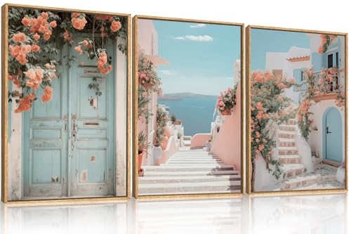 KAIRNE Italy Amalfi Coast Cityscape Framed Canvas Wall Art Set,Neutral Italian Mediterranean Wall...