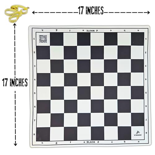 Image of Vinson Tournament Chess Set with Vinyl Foldable Roll-up Black & White Matt, 32 Big Solid Plastic Heavy Weight Pieces & 2 Extra Queens with Storage Bag, Size - 17 inch by 17 inch
