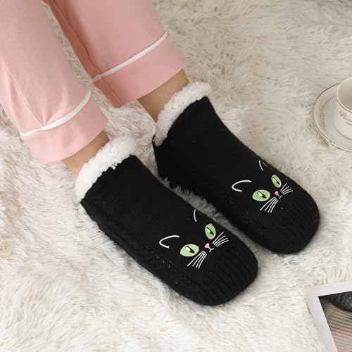 Image of ZYZX Cute Cat Slipper Socks for Women with Grips,Fuzzy Socks Indoor