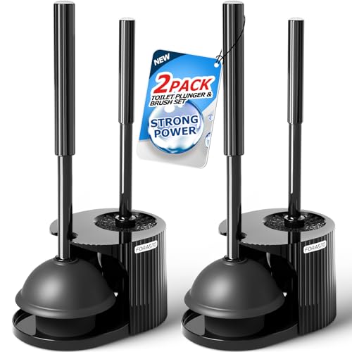 Image of FORASTO 2Pack 2 in 1 Toilet Brush and Plunger Set, Extended Handle Plunger,Toilet Bowl Brush Plunger Set,Bathroom Cleaning Tools,Toilet Brush Plunger Combo,Cleaning Supplies,Black