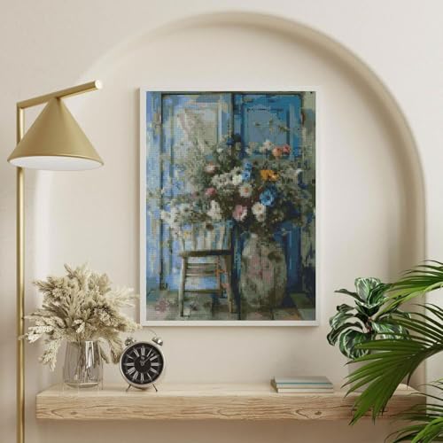 Image of Vintage Country and Flowers Cross Stitch Kits for Adults,11CT Stamped Cross Stitch Kits for Beginner,DIY Needlepoint Embroidery Patterns Kits Embroidery Patterns for Home Wall Decor 15.7x11.8 inches