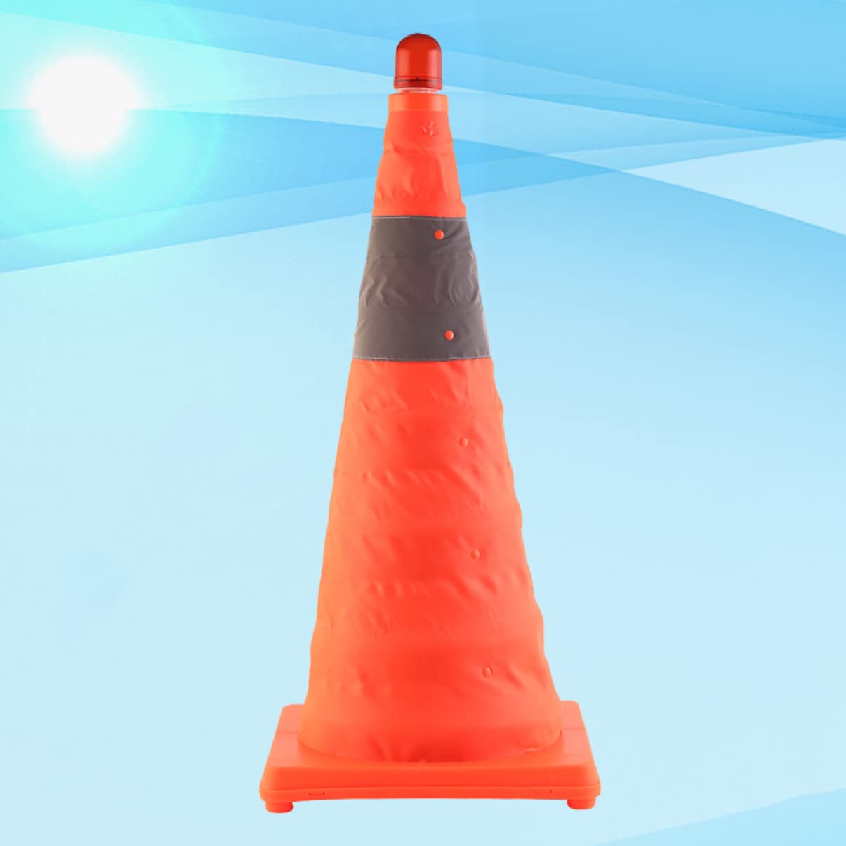 Cône Réfléchissant Pliable avec Lampe LED, 1 Pièce | Orange, Bandes Réfléchissantes, Facile à Transporter, Livré avec 2 Piles Aaa