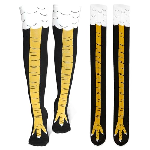 KARELLS 2 Pares Calcetines de Pata de Pollo,Calcetines Divertidos de Dibujos Animados Unisex, Talla única (Negro)