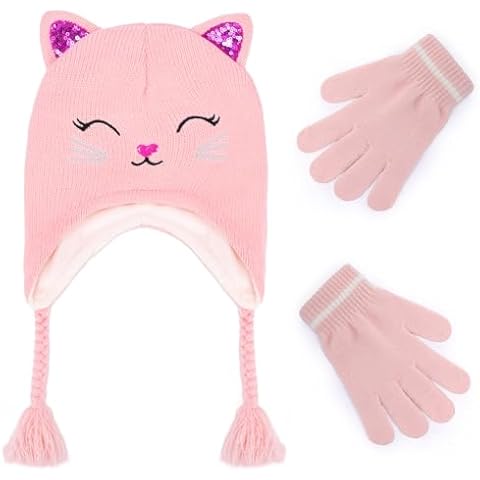 ACTLATI Cat Ear Beanie Hat and Gloves Set Cover