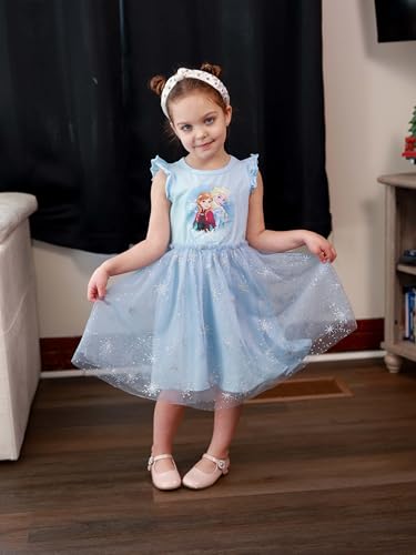 Image of Disney Princess Frozen Elsa Minnie Stitch Toddler Girl Tulle Tutu Dress Ruffle Sleeve Mesh Summer Birthday Party Clothes 2-9Y