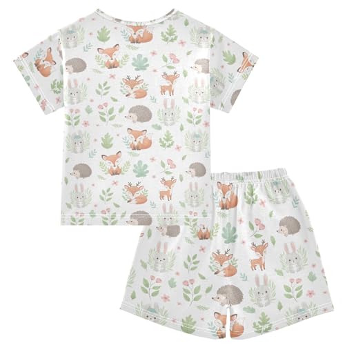 Pajama Short Sets Cute Forest Animal Background Soft Cotton Summer Sleepwear 2 Piece PJS Size 5-14T2