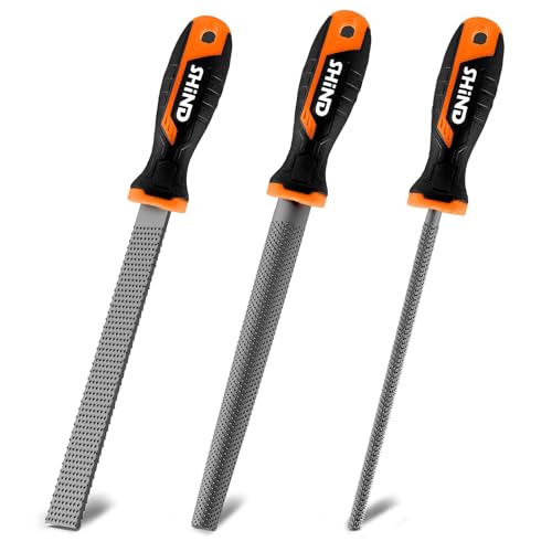 Holzraspel Set, 200 mm Feilenset Metall, 3 tlg Feilen Set inkl. Flachfeile Halbrundfeile und Rundfeile, Metallfeile, FrottierHolz Feilenset für Holzbearbeitung, Heimwerken, Handwerk