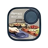 Madesmart dipware Dinner Plate with Collapsible and Removable Dip Bowl for Meals and Appetizers; Reusable Serving Plate with Multipurpose Bowl, Translucent Midnight, Small