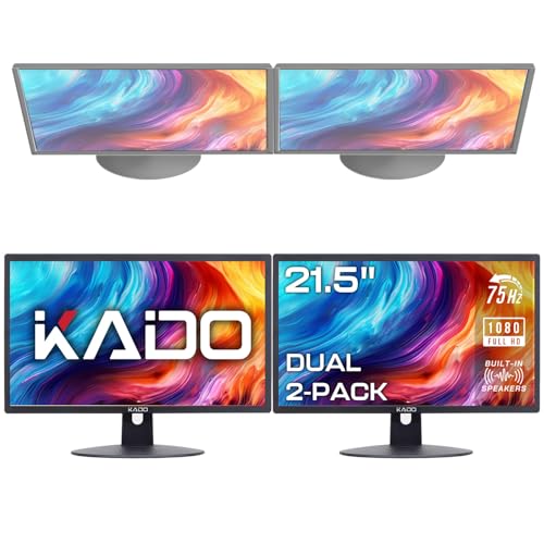 Kado Dual Monitor Setup - 2-Pack 22" 1920x1080 Computer Monitor 75Hz VESA Mount HDMI Office Gaming Hybrid Multitasking Daytrading Built-in Speakers
