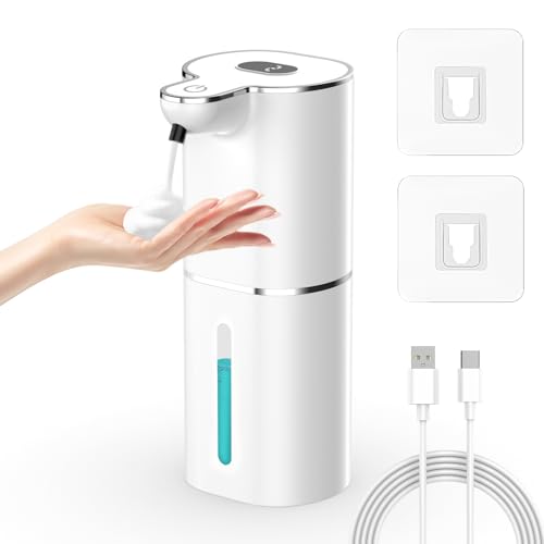 Seifenspender Automatisch Gcstnn 380ml Elektrischer Schaumseifenspender mit Sensor Wandmontage USB Wiederaufladbar LCD Anzeige IPX5 Wasserdicht für Badezimmer Küche Spülmittel - Weiß