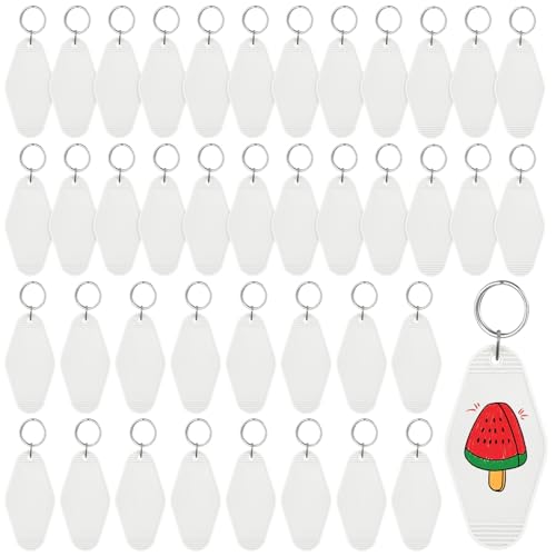 LOTMER 40 PCS Hotel Keychain Blank with Key Rings White Plastic Motel Keychain for DIY Keychain and Luggage Tag