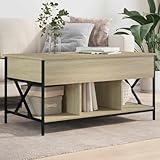 Nqyjm - Punta de sofá con bandeja elevable y compartimento ocultos y estante de mesa baja de roble Sonoma 100 x 55 x 50 cm, mesa de salón para espacios pequeños