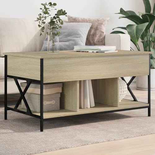 Table basse en chêne Sonoma et métal structure stable d'architecte pour séjour - 2